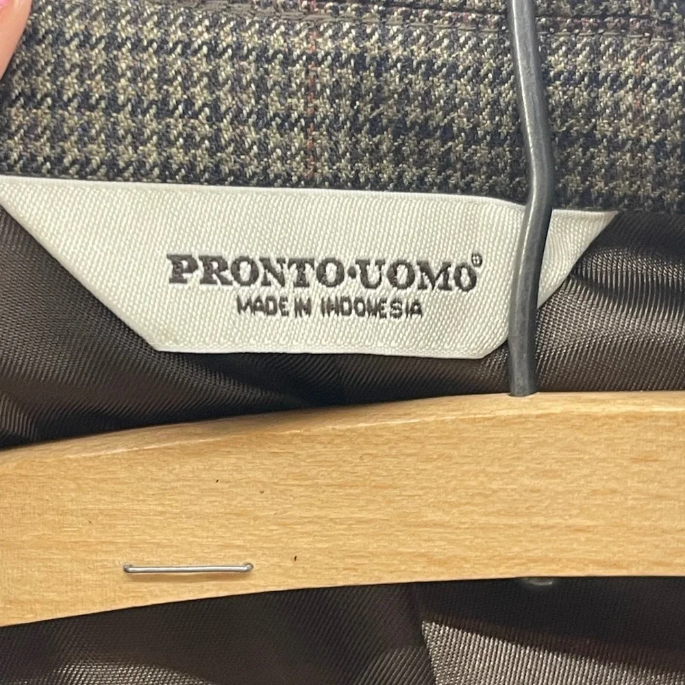 Pronto Uomo Wool Sport Coat Mens 43R‎ Brown Houndstooth Blazer Jacket Academia